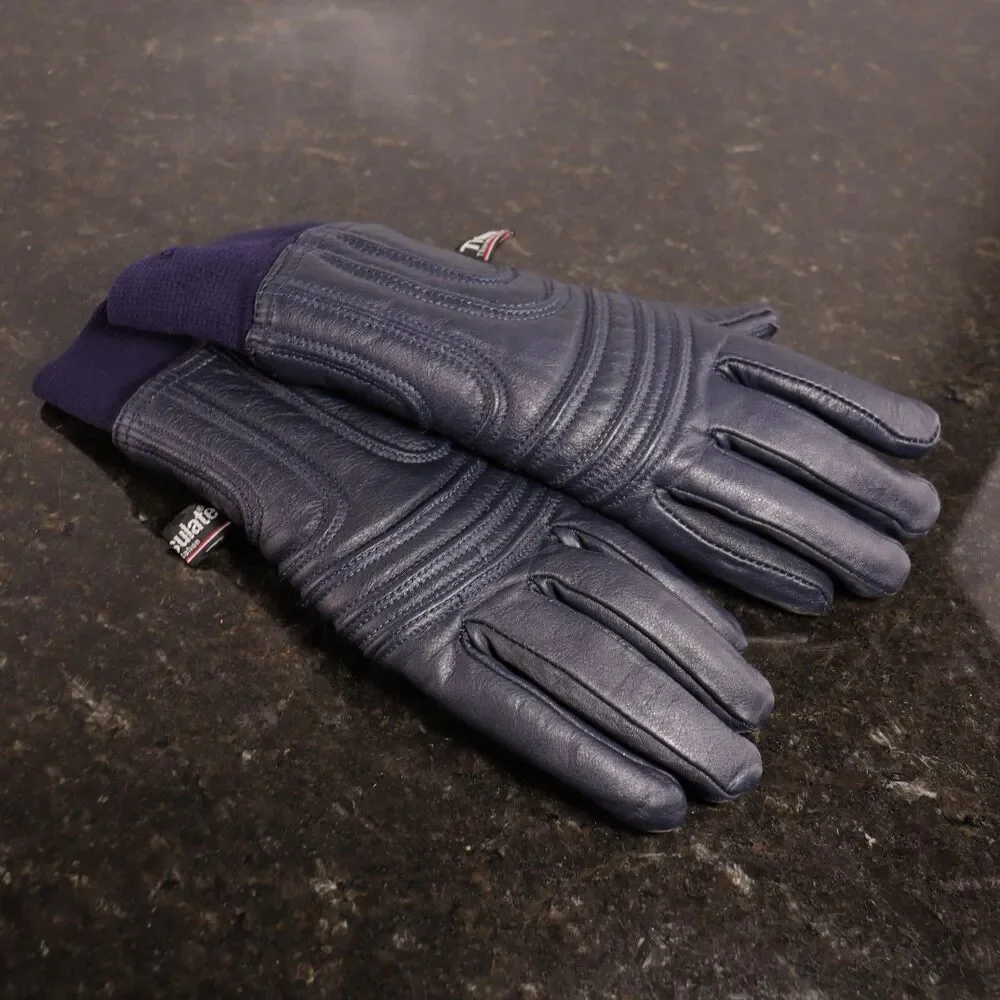 Vintage Thinsulate Women Large Dark Blue Leather Biker‎ Snow Insulated Gloves